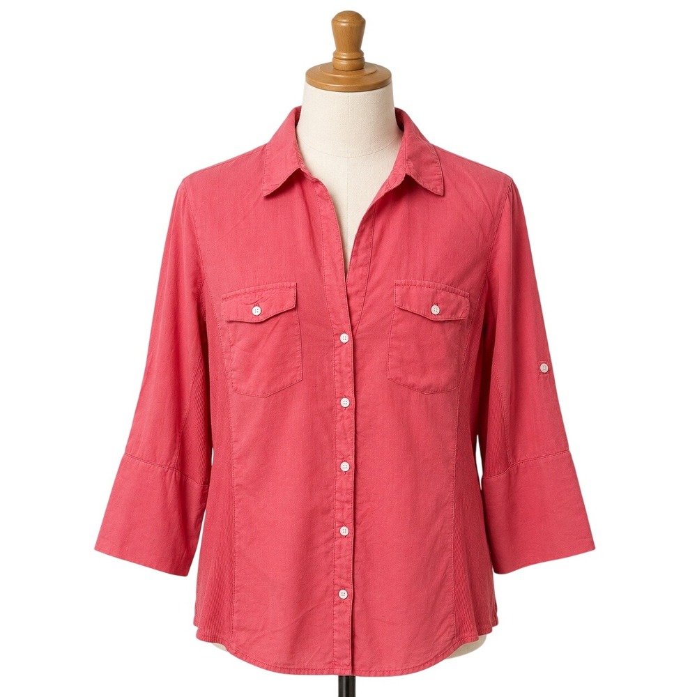 James Perse Button Down Shirt Womens 3 Coral Pink Ribbed Side Panel WLC3321